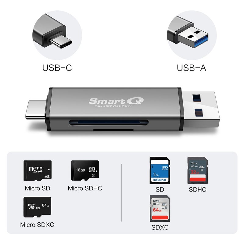 SmartQ C350 USB C sd card reader and USB 3.0 Super Speed Memory Card adapter for MicroSDXC and SDHC Card, SD, SDXC, SDHC, SD Cards, Works for Windows, Mac OS X, Android Devices, OTG Adapter - Image 2