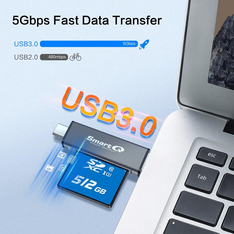 SmartQ C350 USB C sd card reader and USB 3.0 Super Speed Memory Card adapter for MicroSDXC and SDHC Card, SD, SDXC, SDHC, SD Cards, Works for Windows, Mac OS X, Android Devices, OTG Adapter - Image 3