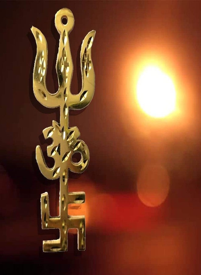Nature Blaze Organic Herbs Pack of 2 Gold Plated Hindu Religious Tri Shakti - Trishul OM Aum, Swastik Swastika - Metal Hanging Home Décor 4 inch - Image 5