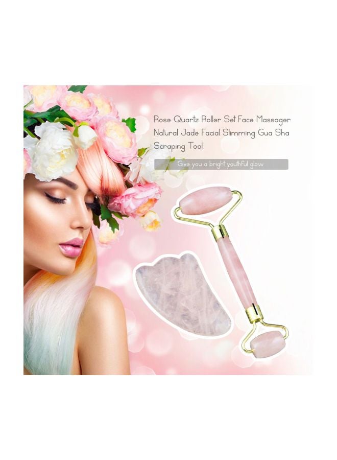 Loquat 2-Piece Quartz Roller Face Massager Set Pink/Gold - Image 3