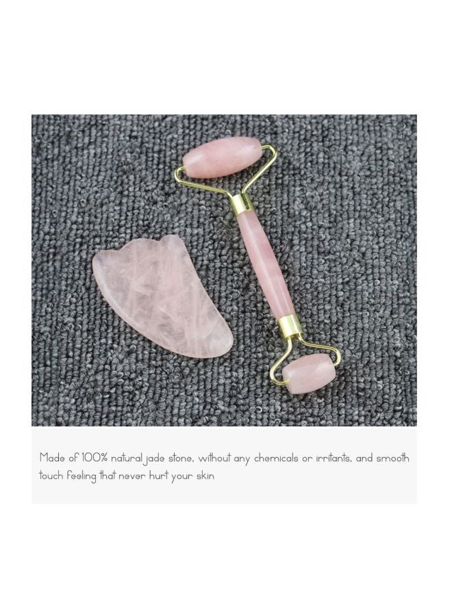 Loquat 2-Piece Quartz Roller Face Massager Set Pink/Gold - Image 2