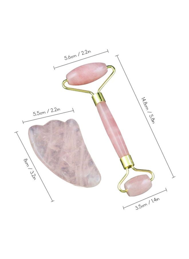 Loquat 2-Piece Quartz Roller Face Massager Set Pink/Gold - Image 5