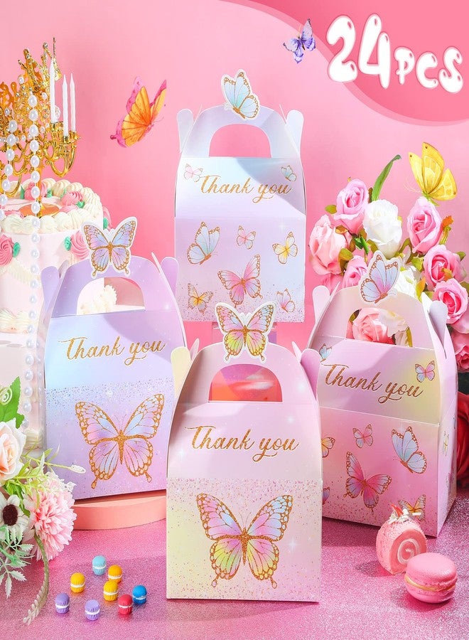 Nezyo Butterfly Party Favor Treat Boxes, Pink and Purple Butterfly Floral Goodie Gable Candy Box Paper Gift Box for Birthday Party Supplies Baby Shower Wedding Party(24 Pcs, Vivid Style) - Image 3