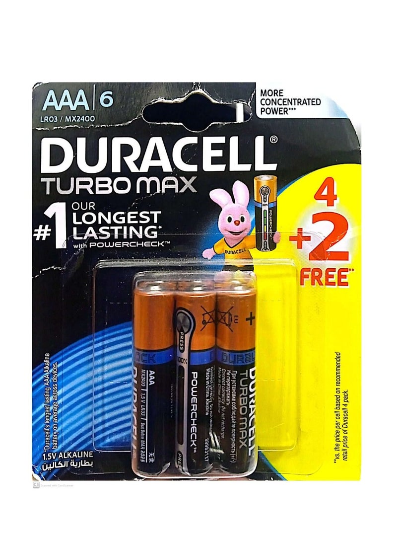 Duracell Pack Of 6 AAA Duracell Turbo Max - Image 1