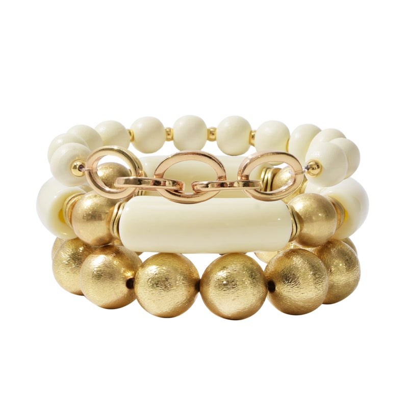 LALAPPLE Gold Plated Beaded Acrylic Bamboo Tube Bangle Bracelets for Women, Colorful Chunky Curved Tube With Gold Plated Pieces Beads Stretch Bracelet Friendship Summer Beach Jewelry - Image 1