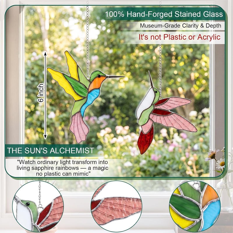 LemonRoad 2 Sets Unfinished Pre Cut Stained Glass Kits for Adult DIY Stained Glass Craft with Solder Wire, Flux Brush for Home Birthday Party Decor (Cute Hummingbird) - Image 2