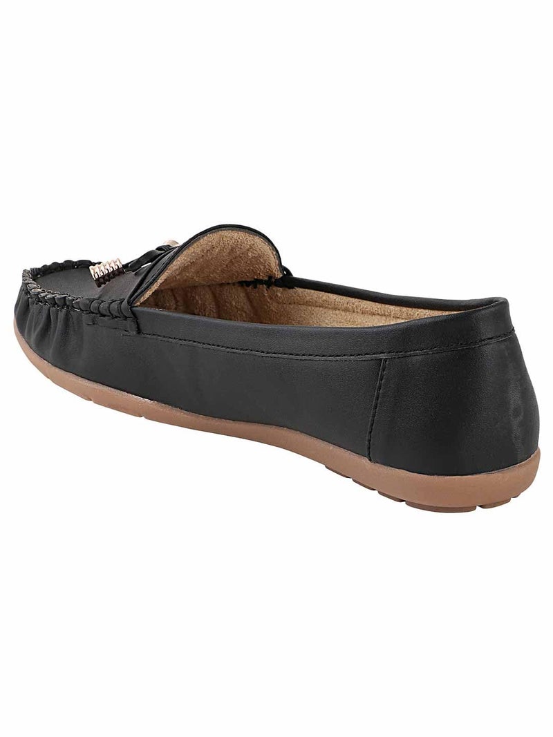 Shoetopia Women's Black Stylish Casual Loafers | Comfortable Slip-On Flat Shoes with Bow Design & Soft Sole for Daily Footwear EU38 - Image 4