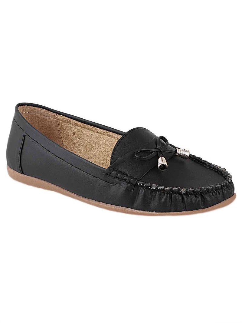 Shoetopia Women's Black Stylish Casual Loafers | Comfortable Slip-On Flat Shoes with Bow Design & Soft Sole for Daily Footwear EU38 - Image 2