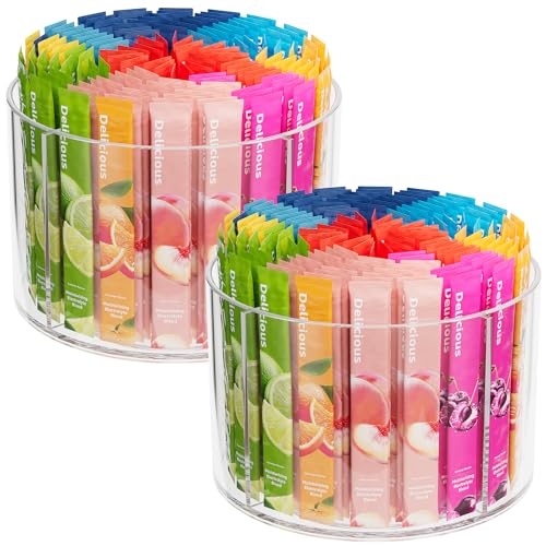 Slow Slog 2-Pack Divided Drink Packet Organizer, Rotating Turntable Organizer, Spinning Powdered Drink Mix Holder, Clear Lazy Susan Turntable, Divided Water Drink Packet Storage Organizer - Image 1