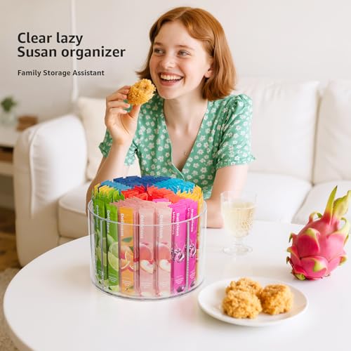 Slow Slog 2-Pack Divided Drink Packet Organizer, Rotating Turntable Organizer, Spinning Powdered Drink Mix Holder, Clear Lazy Susan Turntable, Divided Water Drink Packet Storage Organizer - Image 4