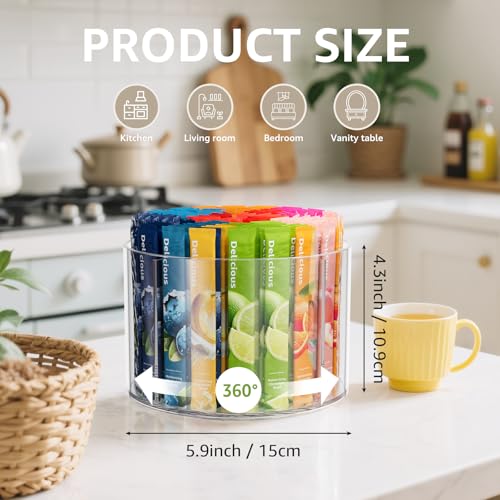 Slow Slog 2-Pack Divided Drink Packet Organizer, Rotating Turntable Organizer, Spinning Powdered Drink Mix Holder, Clear Lazy Susan Turntable, Divided Water Drink Packet Storage Organizer - Image 3