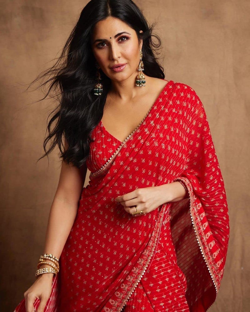BE4ME.COM Alia Bhatt Wear Rocky & Rani Movie Celebrity Inspired Manish Malhotra Party Wear Wedding Saree (Kat-Red) - Image 4