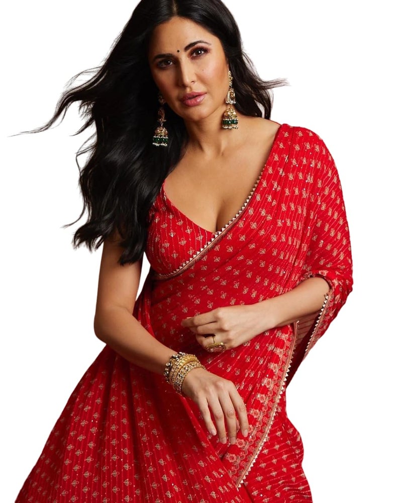 BE4ME.COM Alia Bhatt Wear Rocky & Rani Movie Celebrity Inspired Manish Malhotra Party Wear Wedding Saree (Kat-Red) - Image 1