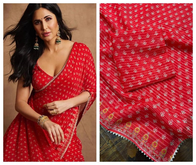 BE4ME.COM Alia Bhatt Wear Rocky & Rani Movie Celebrity Inspired Manish Malhotra Party Wear Wedding Saree (Kat-Red) - Image 3