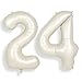 SUWEN 40 Inch Large Cream White 24 Number Balloons Big Foil Helium Number Balloons 09 Jumbo Happy 24th Mylar Birthday Party Decorations for Women or Men 42 Anniversary Party Supplies - Image 2
