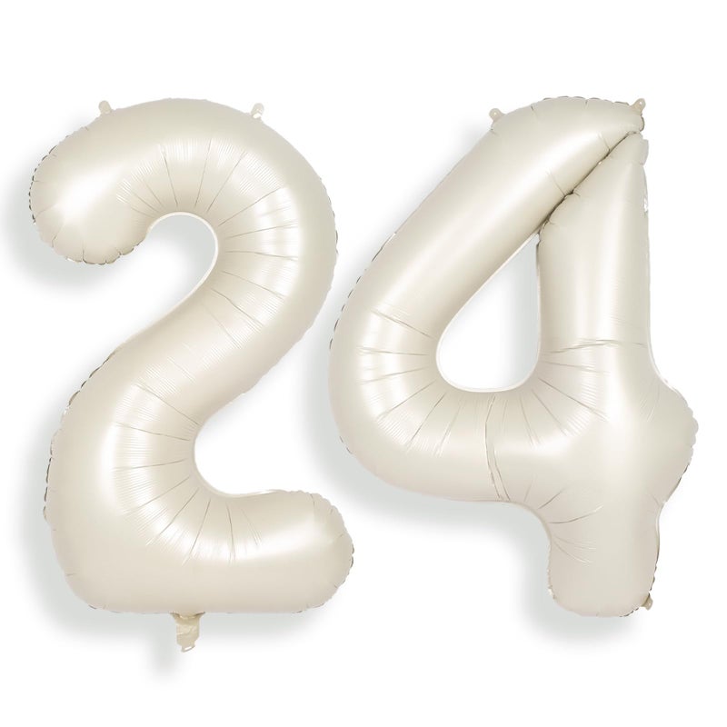 SUWEN 40 Inch Large Cream White 24 Number Balloons Big Foil Helium Number Balloons 09 Jumbo Happy 24th Mylar Birthday Party Decorations for Women or Men 42 Anniversary Party Supplies - Image 3