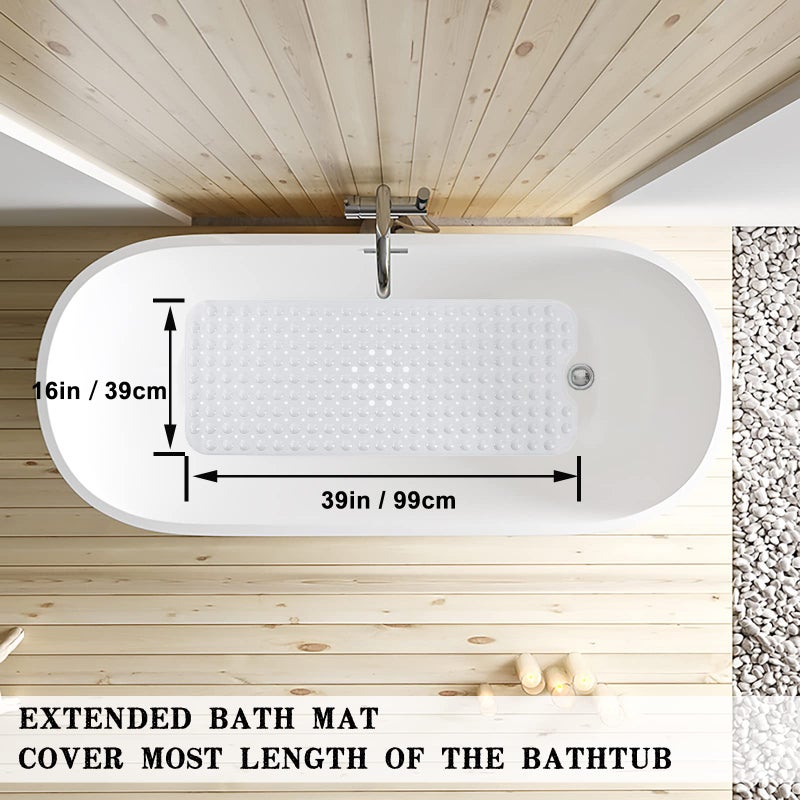 Linoows Bathtub and Shower Mats, Extra Long Non-Slip Bath Tub Mat 39 x 16 Inch, Machine Washable Bathmat with Suction Cups & Drain Holes for Bathroom Floor, White - Image 4
