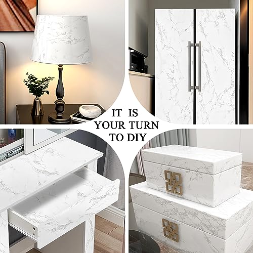 practicalWs 11.8" X78.7"Marble Paper Granite Gray/White Roll Kitchen Countertop Cabinet Furniture Is Renovated Thick Waterproof PVC (11.8"X78.7") Easy To Remove Without Leaving Marks Upgrade - Image 5
