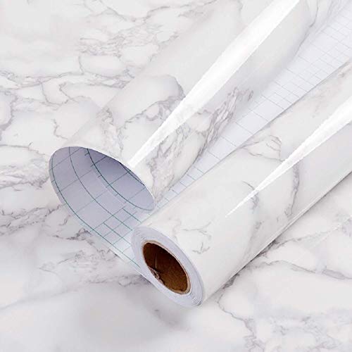 practicalWs 11.8" X78.7"Marble Paper Granite Gray/White Roll Kitchen Countertop Cabinet Furniture Is Renovated Thick Waterproof PVC (11.8"X78.7") Easy To Remove Without Leaving Marks Upgrade - Image 1