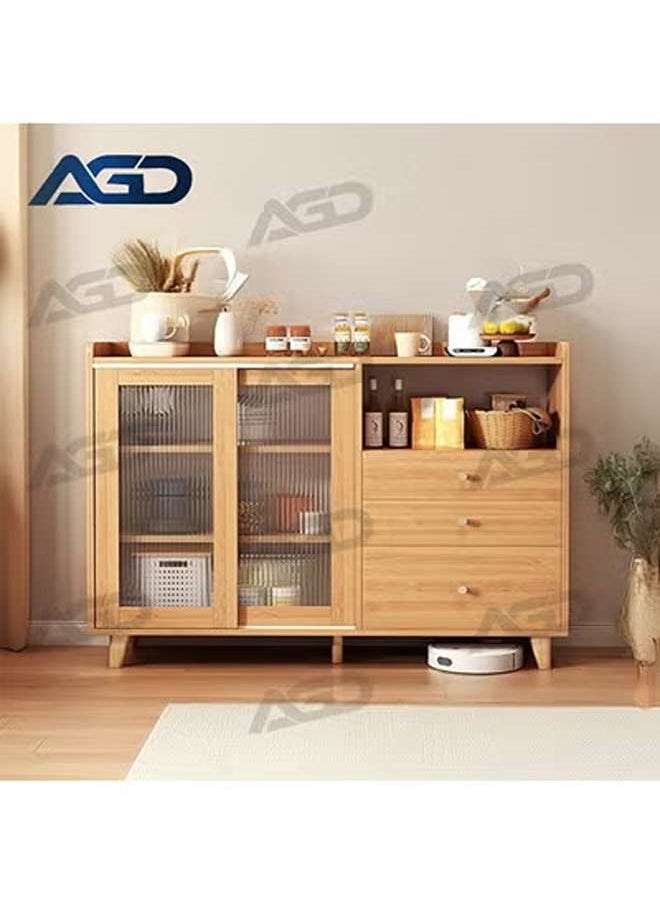 AGD Coffee Corner Kitchen Side Cabinet with Drawers and Sliding Doors, Large Storage Capacity Kitchen Cabinet 100x36x92cm Suitable for Kitchen, Living Room, Dining Room - Wood Color  - Image 1