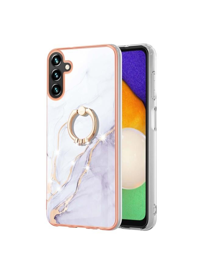 اس-توب جراب لهاتف Samsung Galaxy A34 5G مصنوع من مادة TPU IMD مطلية بالرخام الكهربائي مع حامل حلقي - Image 2