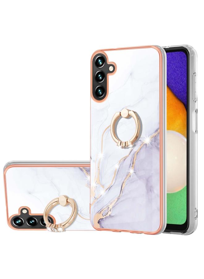 اس-توب جراب لهاتف Samsung Galaxy A34 5G مصنوع من مادة TPU IMD مطلية بالرخام الكهربائي مع حامل حلقي - Image 1