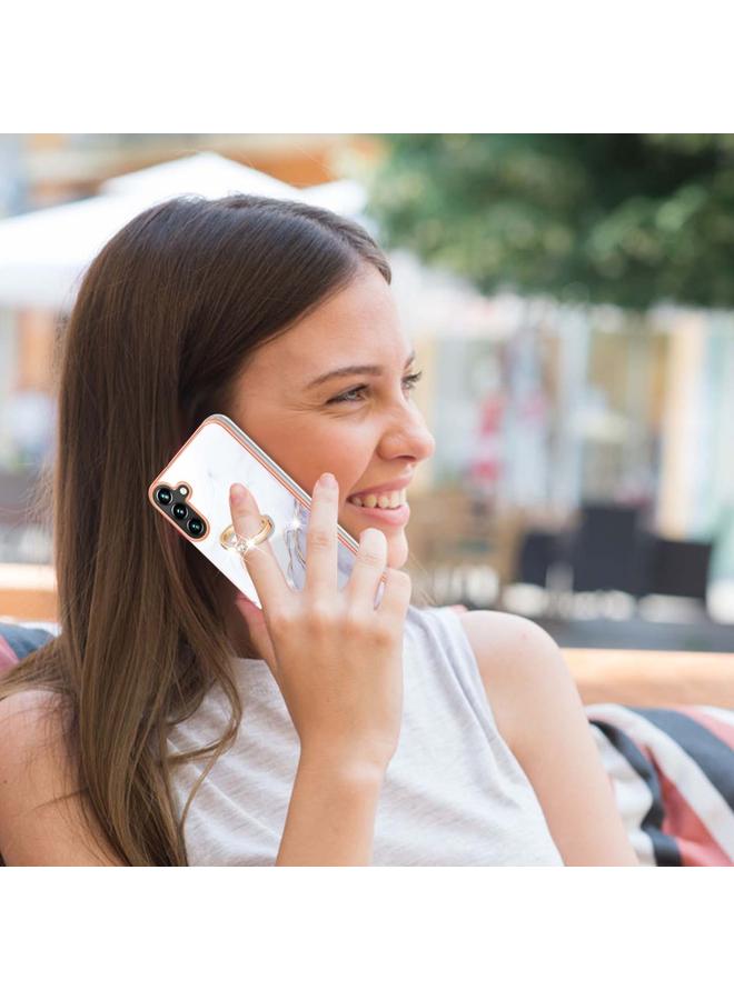 اس-توب جراب لهاتف Samsung Galaxy A34 5G مصنوع من مادة TPU IMD مطلية بالرخام الكهربائي مع حامل حلقي - Image 4