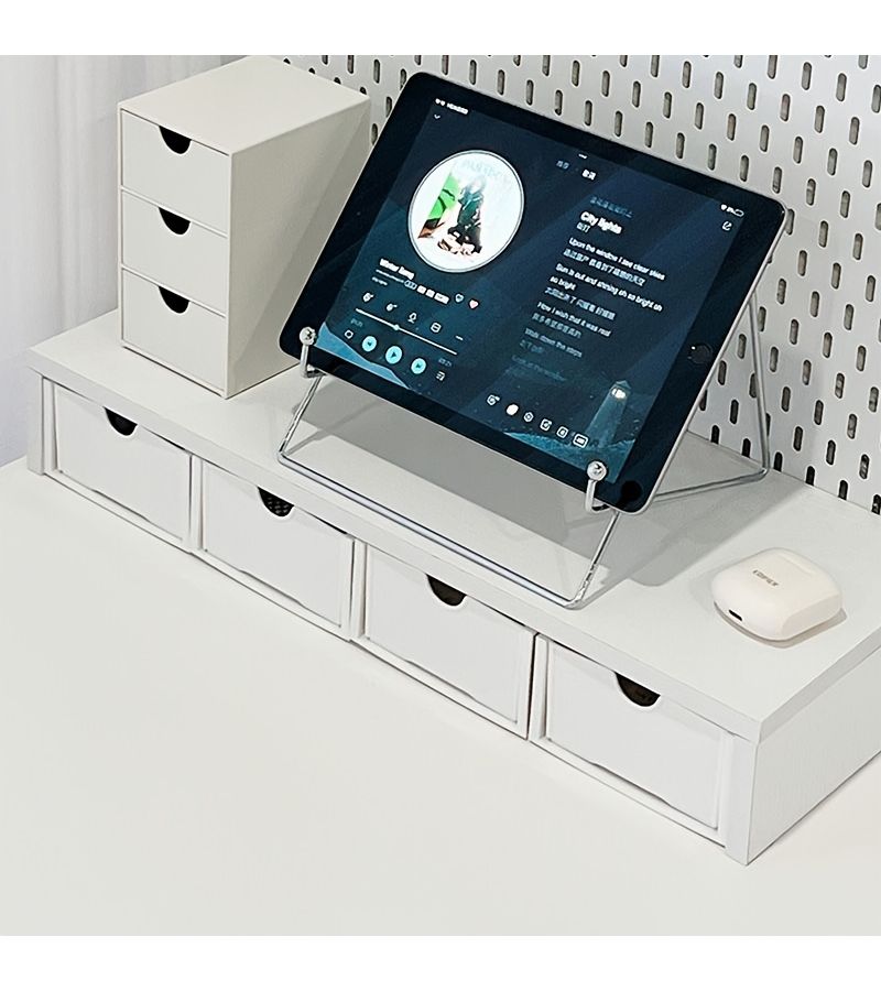 White Lift Frame Desktop Computer Stand with Storage Box Desk Organizer for Students Suitable for Monitors and Laptops - Image 4