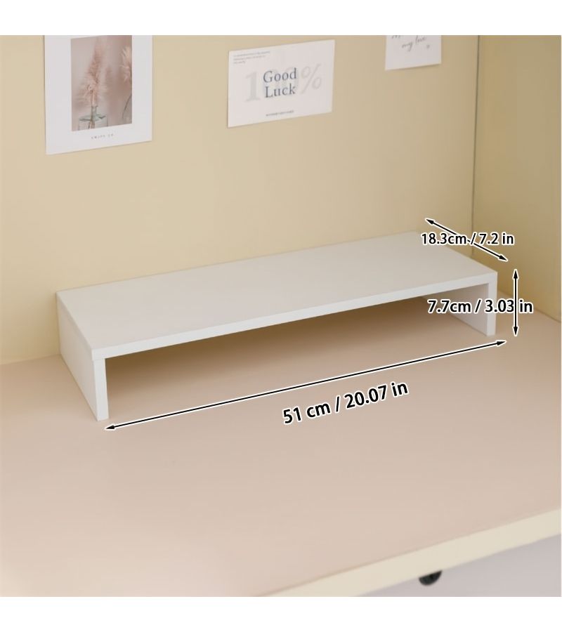 White Lift Frame Desktop Computer Stand with Storage Box Desk Organizer for Students Suitable for Monitors and Laptops - Image 3
