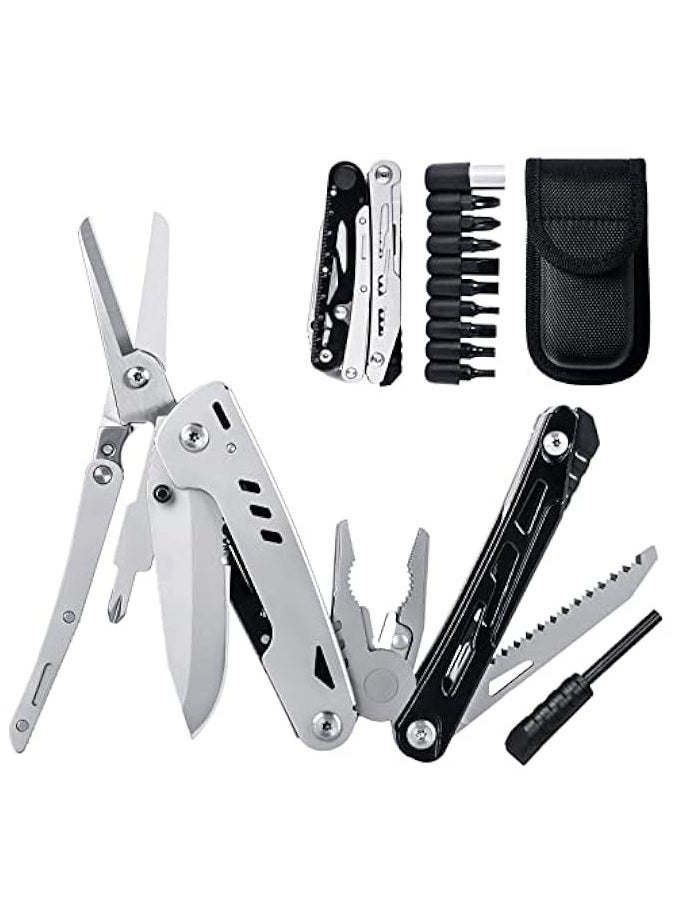 Traveler Multitool Pocket Knife, Multitool Pocket Tool, Tactical Multi Tool Set with Pliers, Folding Knife, Scissors, Bottle Opener, Screwdriver Bits, Fire Starter, Strap Clip Bag, for Camping Hiking  - Image 1