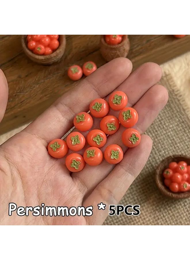 5 Mini Realistic Brown Persimmon Toy Food Models For Dollhouse Diorama Decor - Image 1