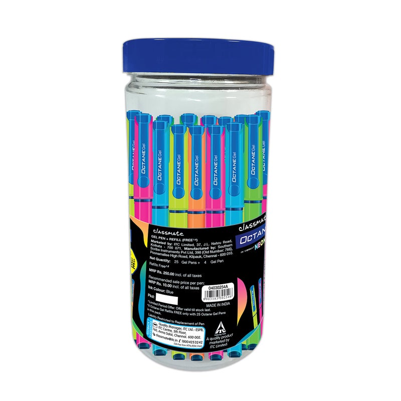Classmate Octane Gel Pen- Neon Series (Blue)- Pack of 25 + 10 Gel Refills FREE - Image 2