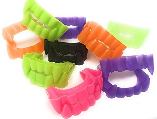Funiverse Bulk 144 Vampire Teeth Halloween Fangs  Deluxe Assorted Colors GlowintheDark Black Purple Green Hot Pink Orange for Costumes Parties  Trick or Treat - Image 1