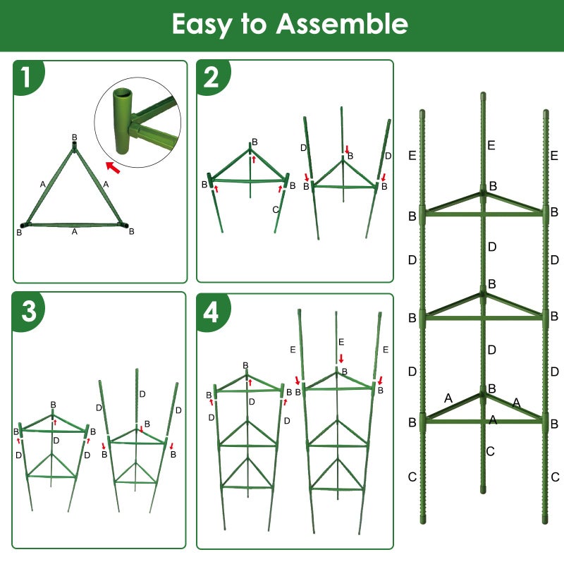 CEWOR Tomato Cage - 6 Pack Tomato Cages for Garden, 51.2inch Tall Tomato Trellis Triangle Stakes for Climbing Plants Outdoor, Plant Support Cages Structure for Pots, Raised Garden Bed, Vegetables - Image 4