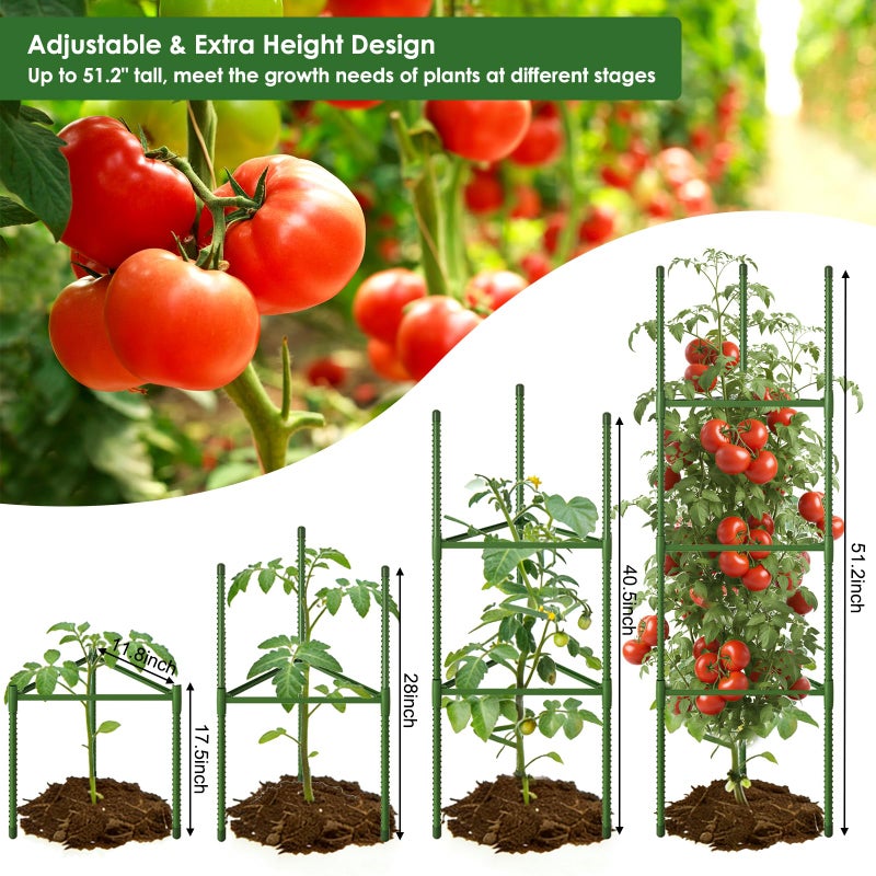 CEWOR Tomato Cage - 6 Pack Tomato Cages for Garden, 51.2inch Tall Tomato Trellis Triangle Stakes for Climbing Plants Outdoor, Plant Support Cages Structure for Pots, Raised Garden Bed, Vegetables - Image 3