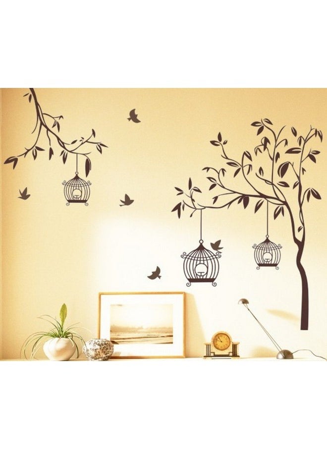 Decals Design Decals Design 'Tree with Birds and Cages' Wall Sticker (PVC Vinyl, 30 cm x 90 cm, Brown)  - Image 1