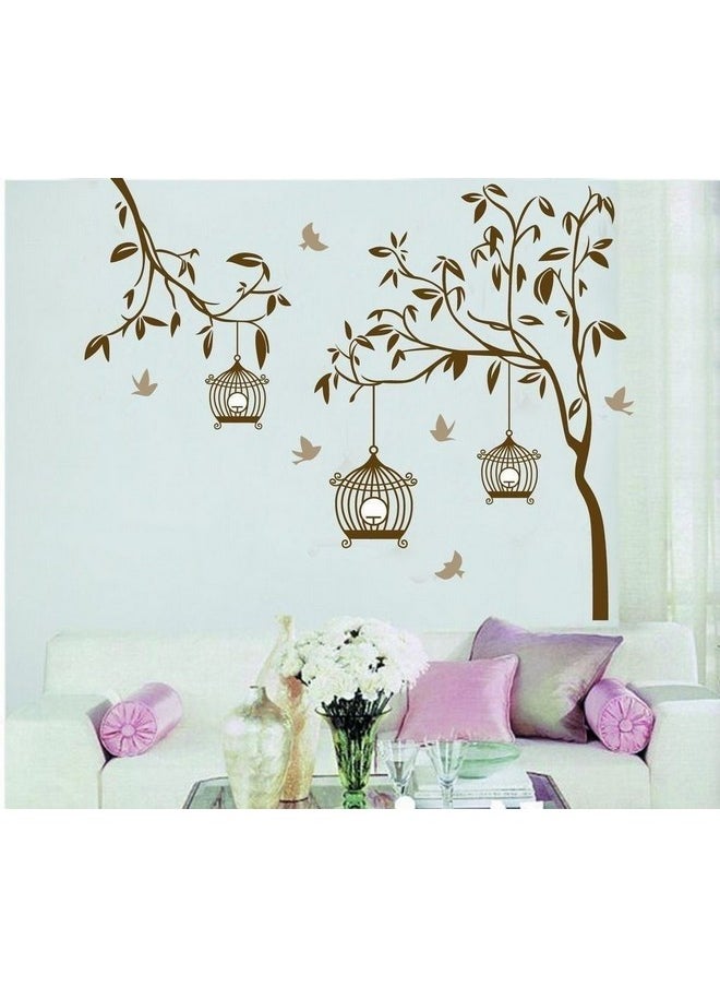 Decals Design Decals Design 'Tree with Birds and Cages' Wall Sticker (PVC Vinyl, 30 cm x 90 cm, Brown)  - Image 2