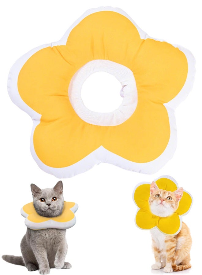Cat Cone Collar Waterproof and Soft Cone Collars for Cat Wound Healing Protective Cone After Surgery Elizabethan Collars for Kitten Pets(Yellow,S)