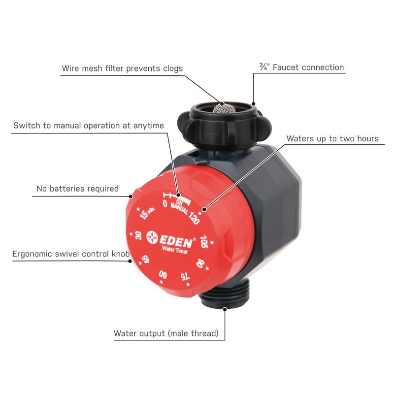 Eden Mechanical Watering Hose Timer for Lawn and Garden, 1-Zone Sprinkler Timer - Image 2