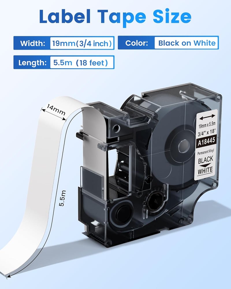 AONOMI Compatible with Dymo Rhino Label Tape 18445 19mm x 5.5m Industrial Vinyl Label 0.7'' 3/4 inch Self-Adhesive Tape Compatible with Rhino 3000 4200 5000 5200 6000 ILP219, Black on White, 3pk - Image 3