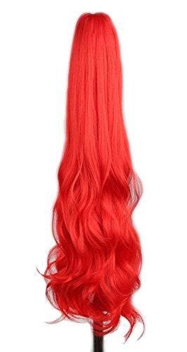 Yuehong Long Wavy 21 Colorful Clip InOn Hair Extensions Piece Curly Claw Ponytail wig Red