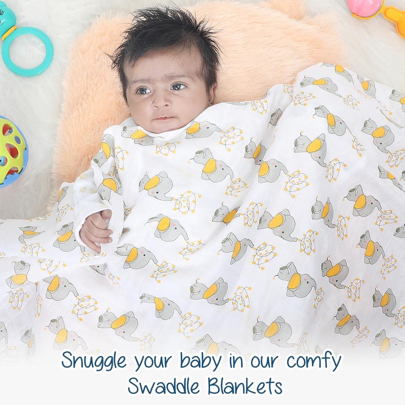 POLKA TOTS Muslin Cotton Swaddles - White - Baby Elephant & Multicolor Dots - Pack of 2 Swaddles - Image 3