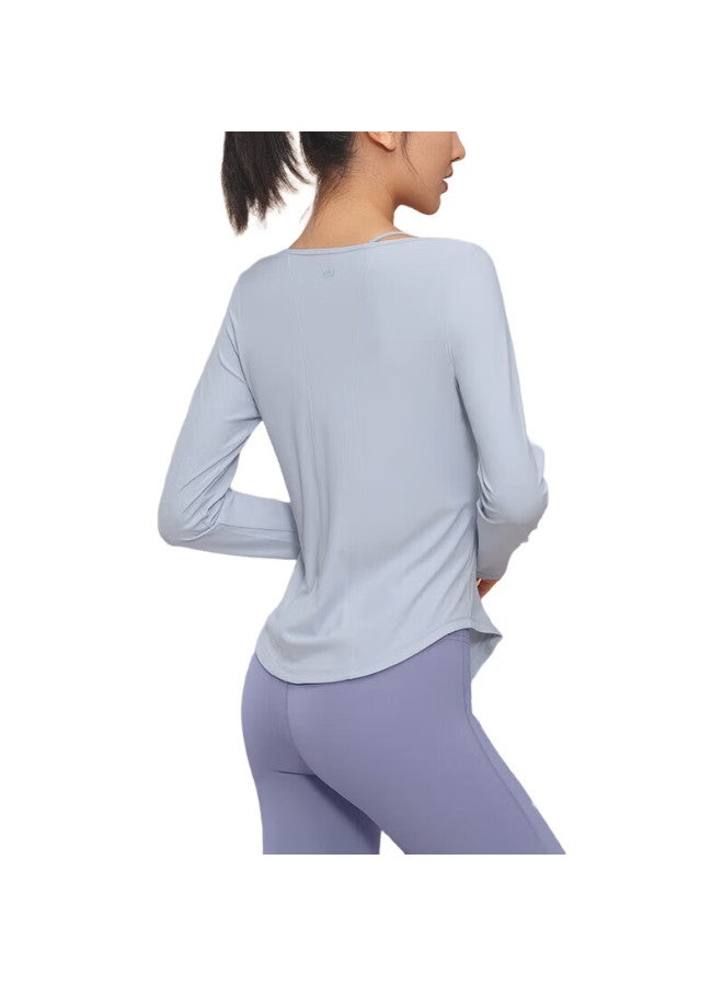 VFU Women'S Quick-Dry Yoga Top, Running Fitness Workout Long Sleeve Sweatshirt, Pilates Training Top, Blue Wind Chime, Size S - Image 2