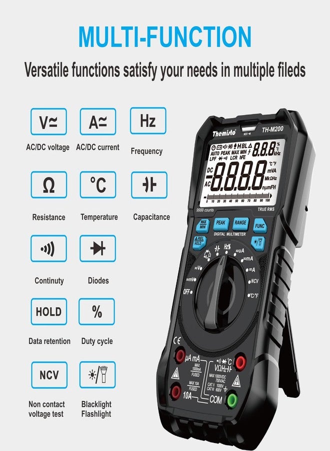 Themisto TH-M200 AC/DC Current, True RMS Digital Multimeter | 9999 Counts |10A | Black - Image 2
