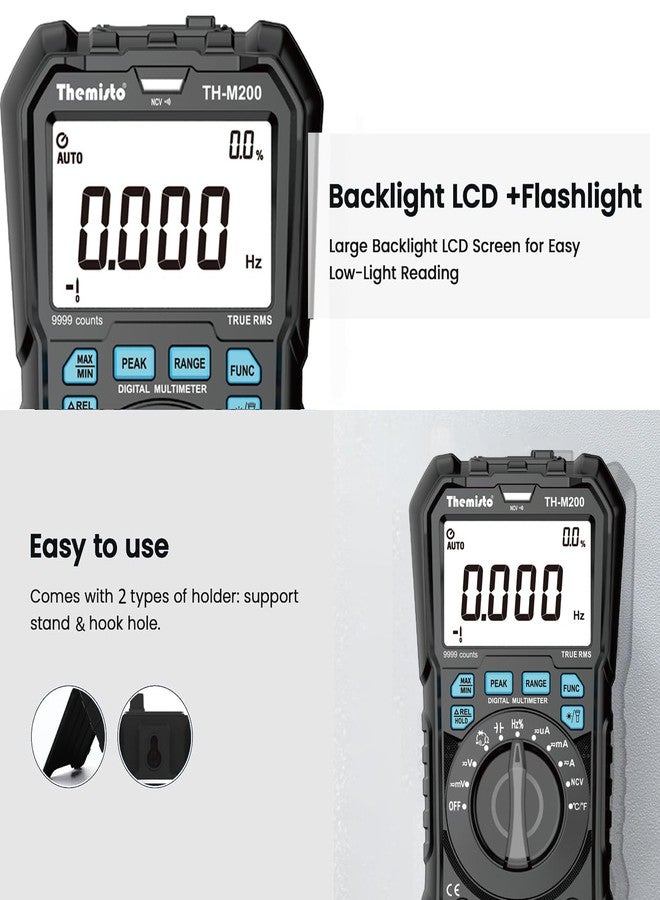 Themisto TH-M200 AC/DC Current, True RMS Digital Multimeter | 9999 Counts |10A | Black - Image 4