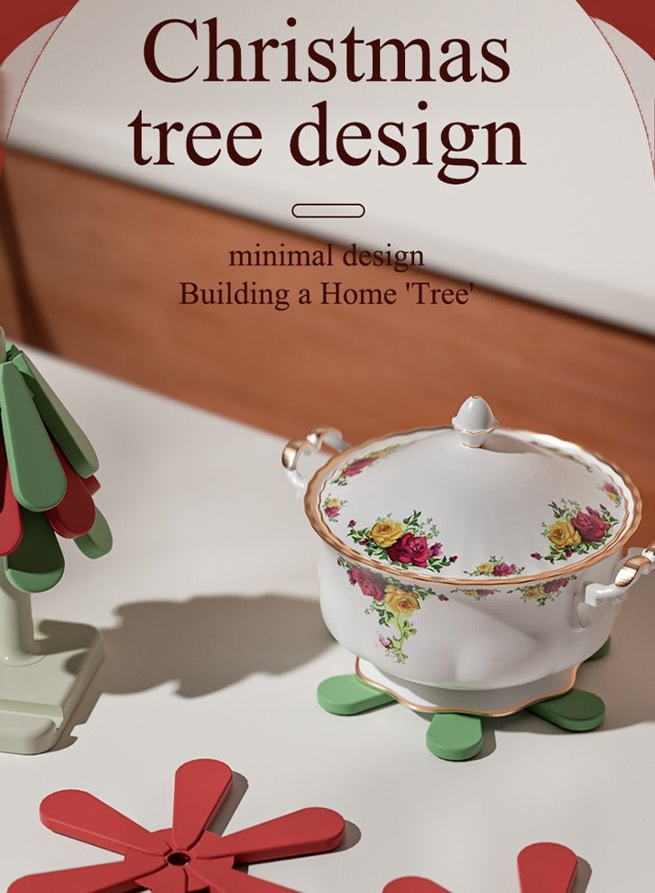 مجموعة من 3 وقايات شجرة سيليكون لديكور عيد الميلاد ، ركائز للأطباق الساخنة ، مقاومة للحرارة - مضادة للانزلاق - سهلة التنظيف - مفارش قابلة للطي لطاولة الطعام - Image 5