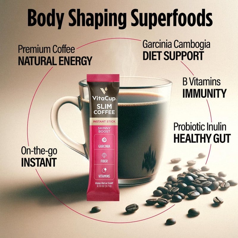 VitaCup Slim Instant Coffee Packets with Garcinia, Fiber, and B Vitamins - 24 Count Medium Dark Roast - Image 4