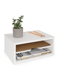 File Organizer, 2-Tier Document Paper Sorter, Stackable Wood Desk Organizer Mail Holder, Monitor Stand with Storage Shelves, White