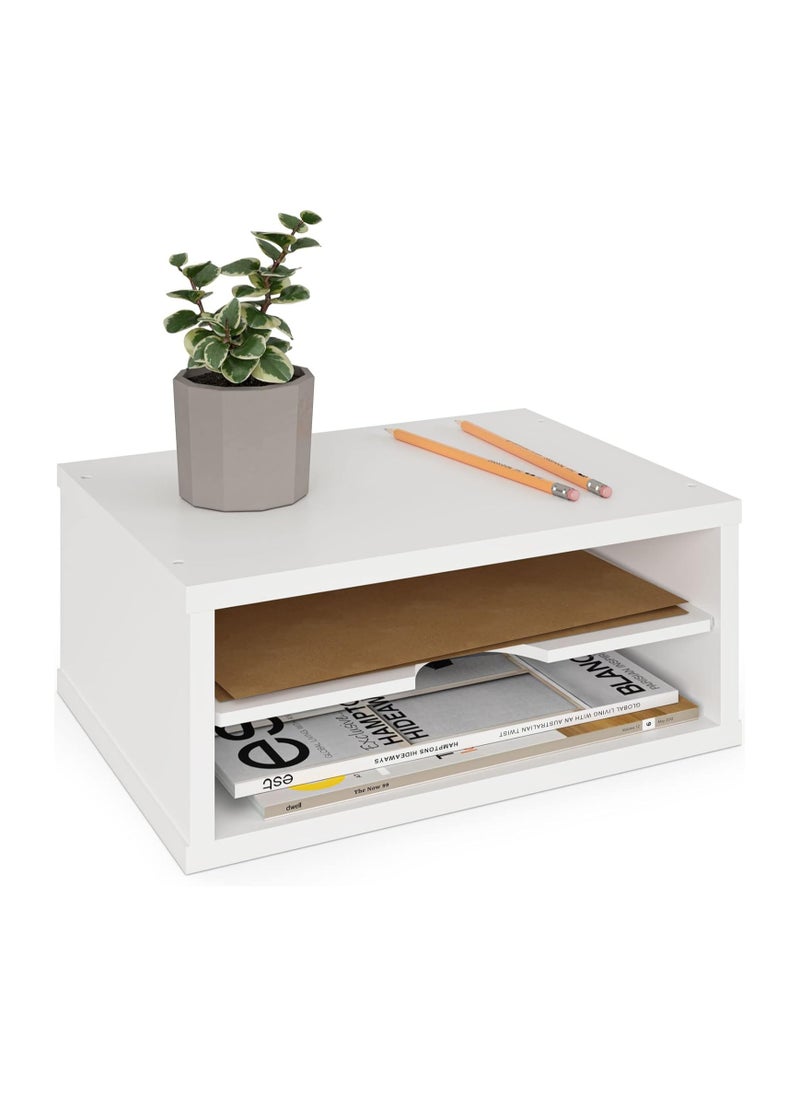 Generic - File Organizer, 2-Tier Document Paper Sorter, Stackable Wood Desk Organizer Mail Holder, Monitor Stand with Storage Shelves, White - Image 1