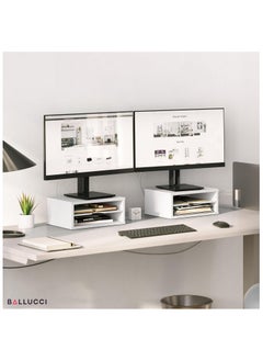 Generic File Organizer, 2-Tier Document Paper Sorter, Stackable Wood Desk Organizer Mail Holder, Monitor Stand with Storage Shelves, White  - Image 2